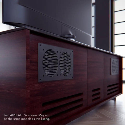 Front view of AV cabinet with cooling vents for Ultra Quiet 12 Inch Cooling Fan System With Multi Speed Controller For Home Theater AV Cabinets