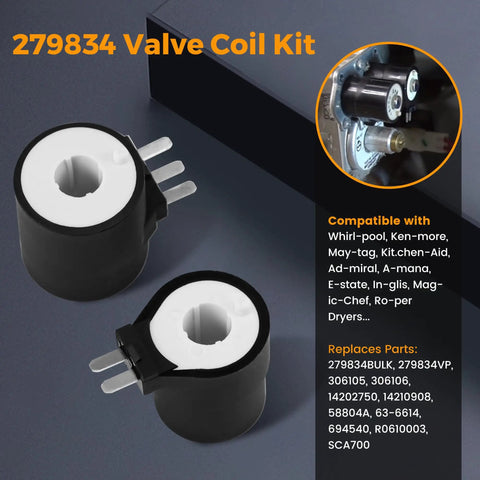 279834 Valve Coil Kit from Gas Dryer Repair Kit With Igniter, Gas Valve Coil And Flame Sensor, Replacement Parts 279311 279834 338906