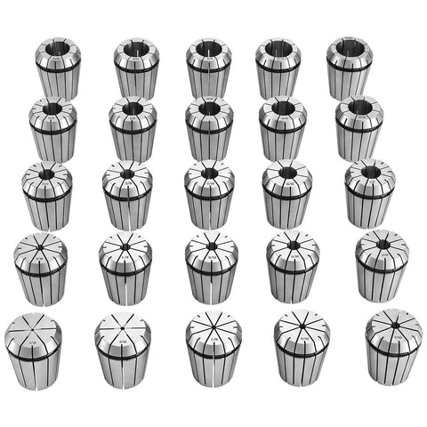 Premium 25 Piece Er32 Spring Collet Set with various sizes 1/16 to 13/16 inch for precision machining and tool holding.