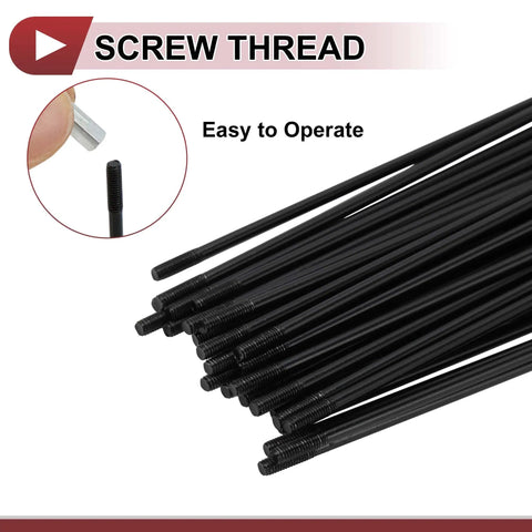 Close-up of 38 Pack 13G Bicycle Spokes 205mm Black Carbon Steel Wheel Spokes showing screw thread detail and easy operation