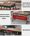 Smooth Rolling Folding Conference Table With Heavy Duty Casters Quick Collapsible Meeting Desk For Corporate Training showing thickness and privacy baffle.