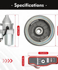 Specifications of Electric Starter Kit For Honda GX390 13HP And GX340 11HP showing starter motor, flywheel, and key switch box