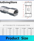 Front view: stainless steel G-thread check valve, 304 SS, one-way non-return valve.