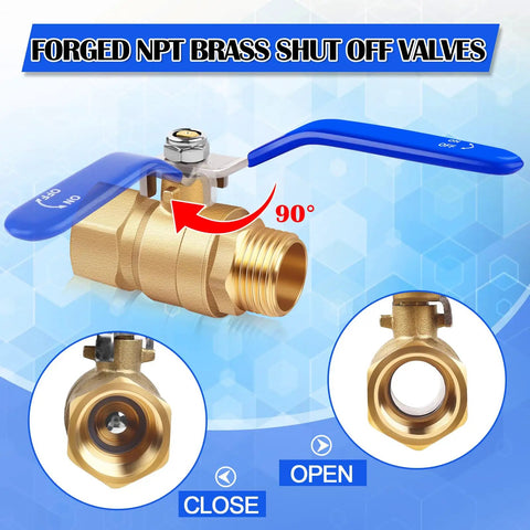 Two Pack Three Quarter Inch Brass Ball Valves With Female NPT To Male NPT Threads Beefy Forged Brass Shut Off Valves Full Port