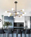 Six Light Dope Modern Sputnik Chandelier In Black Gold Finish Mid Century Ceiling Pendant Light Over Kitchen Island