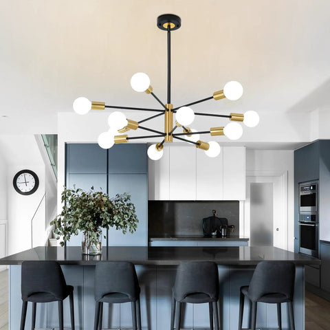 Six Light Dope Modern Sputnik Chandelier In Black Gold Finish Mid Century Ceiling Pendant Light Over Kitchen Island