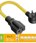 Heavy Duty Four In One NEMA Adapter Cord 12AWG For 5 15P To 5 15R 5 20R 6 15R 6 20R Indoor Outdoor SJTW Extension Cable 15A 125V Yellow