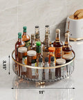 Clear Lazy Susan Turntable Organizer For Kitchen And Pantry, 11 Inch Rotating Storage Rack with bottles on countertop