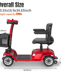 Movcan X-02 four-wheel red mobility scooter with front basket and black seat, 419 lb capacity.