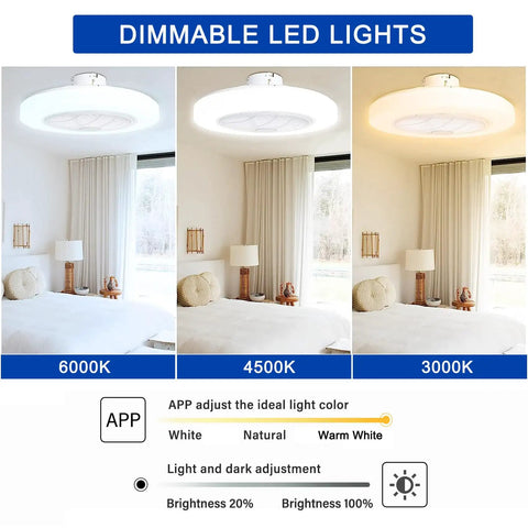 Enclosed Low Profile Ceiling Fan With Light And Bluetooth Speaker Dimmable LED Lighting In Three Color Temperatures 22 Inches