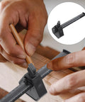 Straight Shooting Carpentry Marking Gauge And Heavy Duty Manual Parallel Scriber With Dual Side Imperial Graduations For Snappy DIY wood layouts in use, marking a straight line.