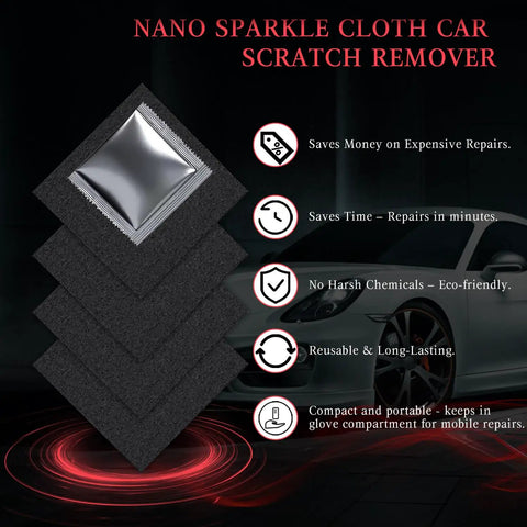 Nano Sparkle Car Scratch Remover Cloth Kit 4-Pack With Repair Gel For Dings And Scratches, Safe On All Colors packaging