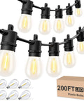 Outdoor String Lights 200 Ft Two 100 Ft Runs Waterproof IP65 LED Bulbs Shatterproof Easy Setup For Patio Backyard Balcony Bistro Party ETL Certified Energy Saving Commercial Grade