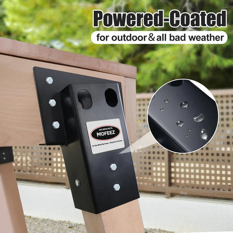 Heavy Duty Deer Stand Brackets For 4X4 Timbers Featuring Badass Strength And Powder Coated Finish, black steel brace close-up.
