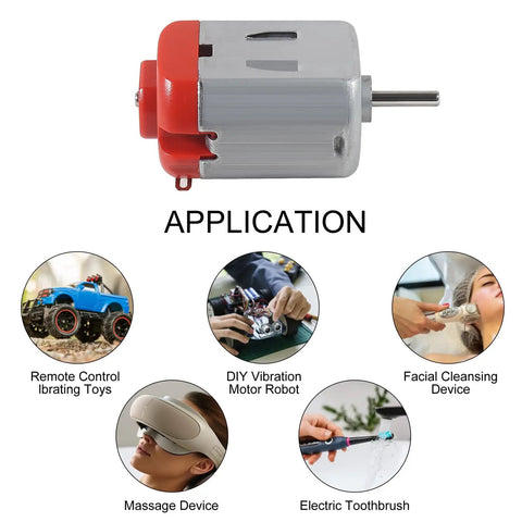 Set Of 20 Micro 130 DC Motors Brushed High Speed 3V To 12V 9000 To 25000 RPM For RC Cars Toys DIY Projects Metal Body shown with applications