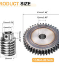 Heavy Duty 40 To 1 Worm Gear Set With 1.5 Module, 40 Teeth, Right Rotation Drive Gear Box For Precision Transmission