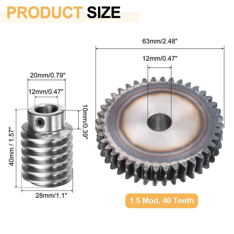 Heavy Duty 40 To 1 Worm Gear Set With 1.5 Module, 40 Teeth, Right Rotation Drive Gear Box For Precision Transmission