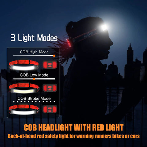 Silhouette of runner wearing Beast 1200 Lumen Head Lamp With 230 Degree Wide Beam For Cycling, Running And Hiking, 3 light modes
