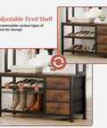 Rustic Brown Hall Tree With Bench And Shoe Storage Freestanding Coat Rack With adjustable tiered shelf and drawers