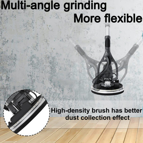 Heavy Duty Drywall Sander With Vacuum And Extendable Handle Pro Grade 9.5 Amp Electric Sander shown with flexible head and brush