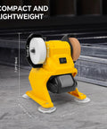 Smooth Operator Mini Belt Sander And Precision Polishing Tool For Wood And Metal Crafting Badass Workbench Companion with dimensions and design.