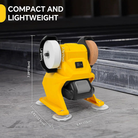 Smooth Operator Mini Belt Sander And Precision Polishing Tool For Wood And Metal Crafting Badass Workbench Companion with dimensions and design.