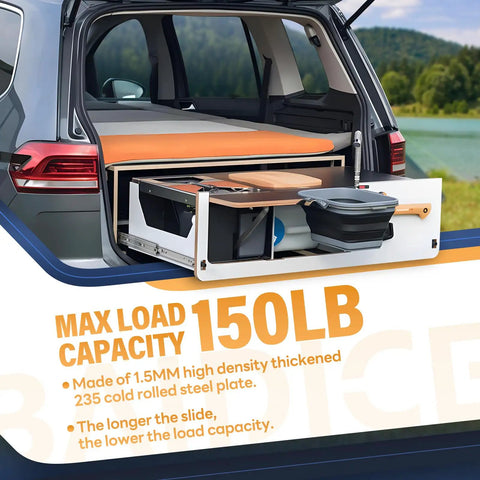 Pro Shop Grade Locking Drawer Slides Side Mount Full Extension Ball Bearing Runners With Removable Security Handles For Garage Drawers And Pickup Rigs 150 Pound Load Capacity One Pair Twelve Inch Track shown installed in vehicle for secure storage.