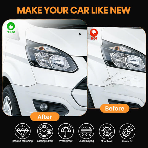 Comparison before and after using Tesla Model Y Model 3 Model X Model S Touch Up Paint Kit 2 in 1 Car Scratch Remover Pen