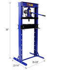 Heavy Duty 20 Ton Hydraulic Shop Press And Bottle Jack With Precision Gauge And Adjustable Ram, blue steel frame, 59" tall.