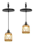 Kiven Instant Light Conversion Kit for 4/5/6inch Hole, 2-Light Glass Farmhouse lighting with rattan shade and E26 adapter.