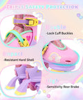 Close-up of 3 In 1 Convertible Kids Roller Skates With Light Up Wheels Hard Shell Boots, showing buckles and colorful design.