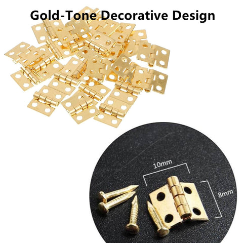 Gold 180 Degree Mini Brass Hinges Set For Dollhouse Furniture And Jewelry Boxes With 48 Hinges And 192 Screws 10x8mm