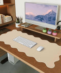 Extra Large PU Leather Desk Pad With Scalloped Edges, Waterproof Non Slip Desk Protector Mat For Office And Home on a desk