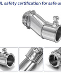 Heavy Duty Zinc Alloy Conduit Adapters With Smart Offset Design For Tricky Tight Spaces Hustle Free Solo Install Slick Half Inch To Half Inch Wire Routing Pack Of Six Killer Tool Set showing a silver zinc conduit connector.
