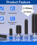 158 Pcs Rubber End Caps Kit Black Round Vinyl Covers And Protectors For Bolts And Screws Fit 2 Mm To 20 Mm Diameters Displayed On Screws