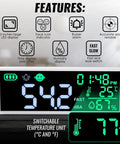 13 Inch Large LCD Decibel Meter With Alarm, 30 To 130dB Range, Wall Hanging Sound Level Gauge For Studio Classroom Home, Temperature And Humidity Display, Color Coded Alerts For Quick Noise Monitoring, front view