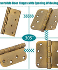 Heavy Duty 4X4 Ball Bearing Exterior Door Hinges 3 Pack Smooth Swinging Premium Hardware Kit Comes With Mounting Screws, 305° opening.