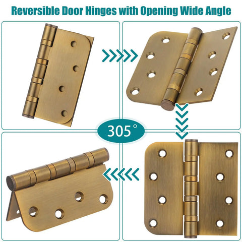 Heavy Duty 4X4 Ball Bearing Exterior Door Hinges 3 Pack Smooth Swinging Premium Hardware Kit Comes With Mounting Screws, 305° opening.