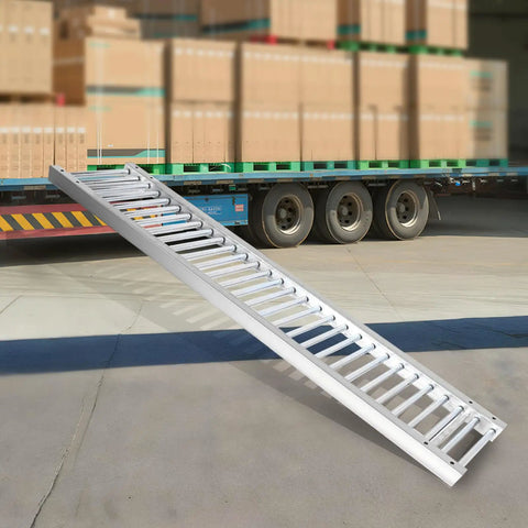 Stainless Steel Roller Conveyor Slide Foldable Portable Heavy Duty Industrial Gravity Transport Cart For Warehousing Logistics and Shipping Up To 440 Lbs on loading dock.