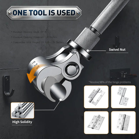 New Gen Pro Grade Door Hinge Adjustment Tool For Sagging, Sticking, And Misaligned Doors, stainless steel head close-up