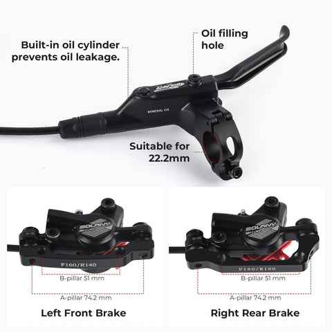 BOLANY MTB hydraulic disc brake set; left front and right rear calipers with 22.2mm clamp