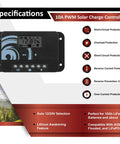 10A PWM charge controller for 100W 12V Solar Power Kit with short-circuit, overload, and reverse protection features.