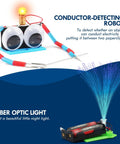 Conductor-detecting robot and fiber optic light from Hands On Electrical Circuit Kit For Kids That Makes STEM Fun, 8 Experiments.