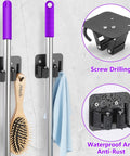 Stainless Steel Broom Holder With Four Grippers And Four Hooks Heavy Duty Wall Mount Organizer, waterproof and anti-rust design.
