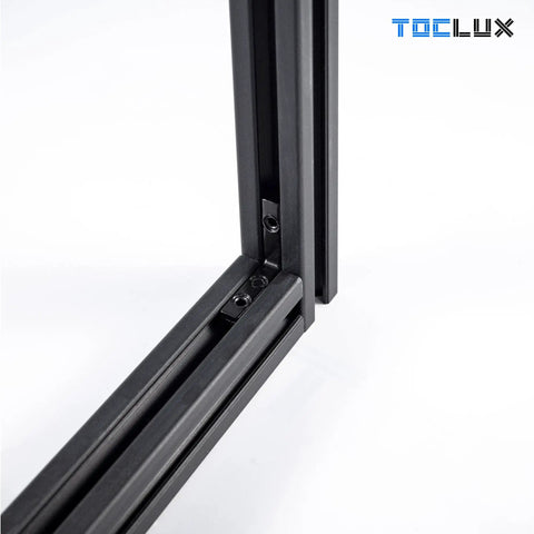 Close-up of Badass 2020 Aluminum Extrusion Hidden Connector Kit with black L shape brackets in 6mm T slot configuration.