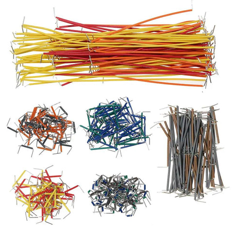 Hella Solid Breadboard Jumper Wire Kit Featuring 14 Assorted U Shaped Cables And Flexible Male To Male Solderless Wires Plus Tweezers. Various colored and sized U-shaped jumpers for electronics.