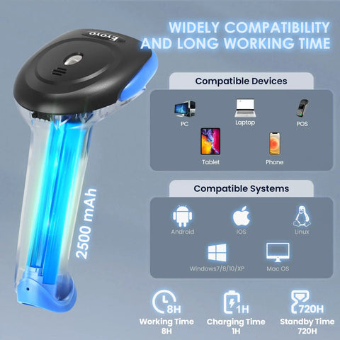 2D Bluetooth Barcode Scanner With 3 In 1 Connectivity Bluetooth 2.4G And USB Wired Handheld Cordless QR Reader for devices