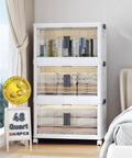 Heavy Duty 144Qt Storage Bins With Lids, Sweet 3 Pack Foldable Stackable Totes With Wheels for organizing books and linens.