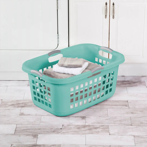 Aqua chrome hamper from Six Pack Plastic Laundry Basket Hamper Set 2 Bushel Ultra Aqua Chrome Beastly Capacity in laundry room.