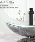 Artistic Tempered Glass Vessel Sink Set With Above Counter Design Round Modern Bowl Matte Black Waterfall Faucet